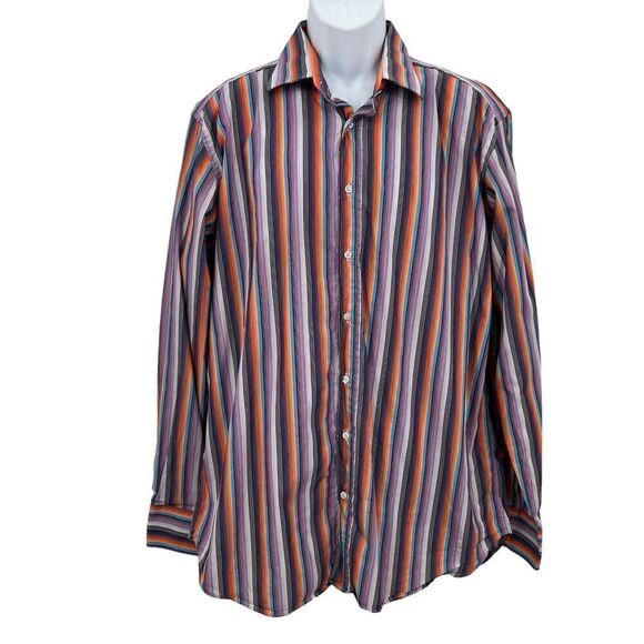 ETRO Button Down Shirt Size 44 Striped Multicolor Long Sleeve Made In Italy - Picture 1 of 12